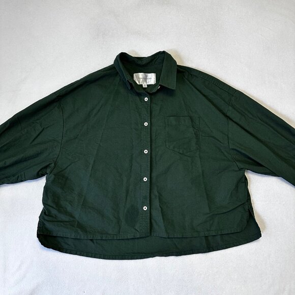 Tradlands Womens Boxy Long Sleeve Button Up Top Size M Hunter Green READ - Picture 5 of 14